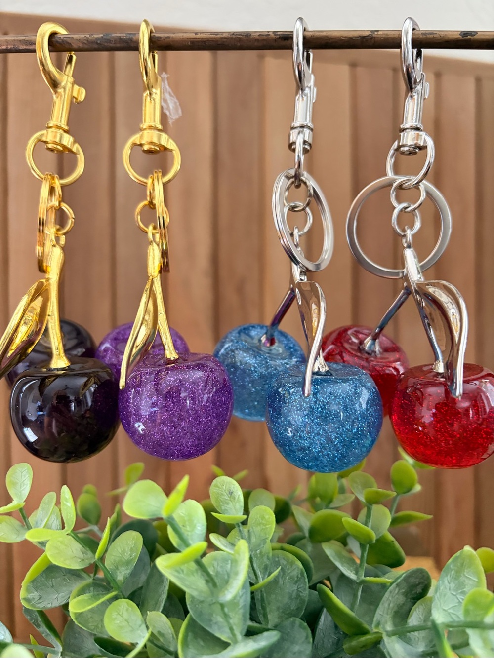 Glitter Cherry Keychain Charm, Choice of (1) One